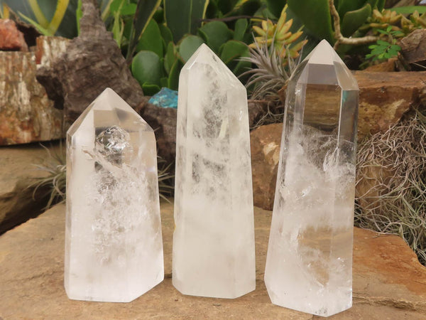 Polished Clear Quartz Crystal Points x 3 From Madagascar - TopRock