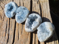 Polished Blue Celestite Egg Geodes  x 4 From Sakoany, Madagascar