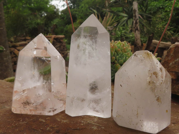 Polished Clear Quartz Crystal Points x 3 From Madagascar - TopRock