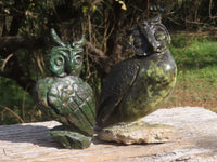 Polished Hand Carved Green Verdite Owls x 2 From Zimbabwe - TopRock