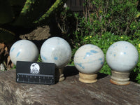 Polished Blue Spotted Spinel Spheres x 4 From Madagascar - TopRock