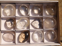 Polished Clear Rock Crystal Galet / Palm Stones & One Optic Quartz Heart x 12 From Madagascar