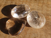 Polished Clear Rock Crystal Galet / Palm Stones & One Optic Quartz Heart x 12 From Madagascar