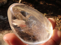 Polished Clear Rock Crystal Galet / Palm Stones & One Optic Quartz Heart x 12 From Madagascar