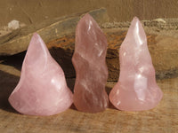 Polished Pink Rose Quartz Flame Sculptures x 6 From Madagascar