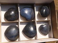 Polished  Blue Lazulite Gemstone Hearts  x 6 From Madagascar