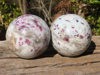 Polished Rubellite Pink Tourmaline Matrix Spheres x 2 From Madagascar