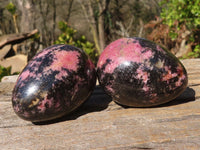 Polished Pink & Black Rhodonite Eggs x 6 From Madagascar