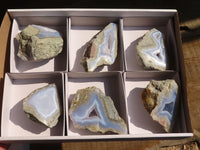 Polished One Side Blue Lace Agate Specimens x 6 From Nsanje, Malawi