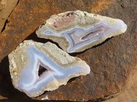 Polished One Side Blue Lace Agate Specimens x 6 From Nsanje, Malawi