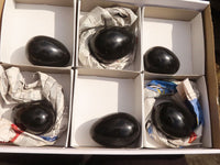 Polished Schorl Black Tourmaline Eggs  x 6 From Antsirabe, Madagascar - Toprock Gemstones and Minerals 