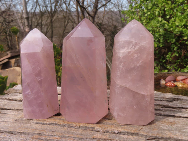 Polished Gemmy Rose Quartz Points x 3 From Antsirabe, Madagascar