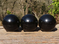 Polished Schorl Black Tourmaline Spheres x 3 From Madagascar