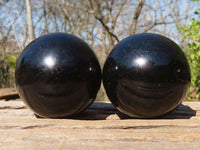 Polished Schorl Black Tourmaline Spheres x 3 From Madagascar