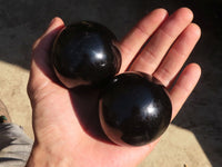 Polished Schorl Black Tourmaline Spheres x 3 From Madagascar