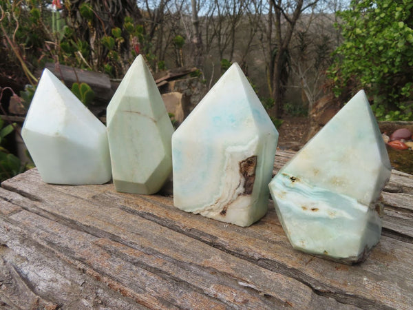 Polished Blue Smithsonite Aragonite Points x 4 From Congo