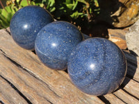 Polished Blue Lazulite Spheres  x 3 From Madagascar - Toprock Gemstones and Minerals 