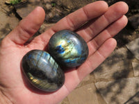 Polished Flashy Labradorite Palm Stones  x 12 From Tulear, Madagascar - TopRock