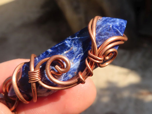 Polished  Copper Wire Wrapped Sodalite Pendants x 6 From Namibia