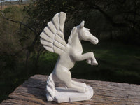 Polished Hand Carved White Marble Pegasus Sculpture x 1 From Zimbabwe - TopRock