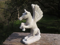 Polished Hand Carved White Marble Pegasus Sculpture x 1 From Zimbabwe - TopRock