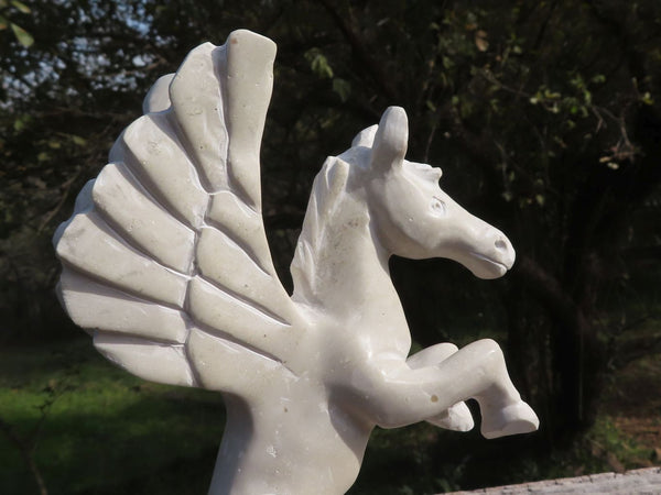 Polished Hand Carved White Marble Pegasus Sculpture x 1 From Zimbabwe - TopRock