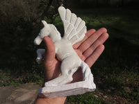 Polished Hand Carved White Marble Pegasus Sculpture x 1 From Zimbabwe - TopRock