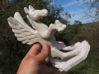 Polished Hand Carved White Marble Pegasus Sculpture x 1 From Zimbabwe - TopRock