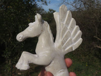 Polished Hand Carved White Marble Pegasus Sculpture x 1 From Zimbabwe - TopRock