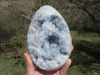 Polished Blue Celestite Crystalline Geode Egg  x 1 From Sakoany, Madagascar - TopRock