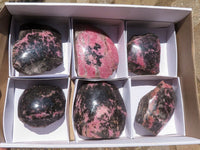 Polished One Side Polished Pink & Black Rhodonite Free Forms  x 6 From Madagascar - TopRock