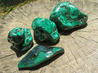 Polished Malachite Free Forms With Stunning Flower & Banding Patterns x 4 From Congo - TopRock