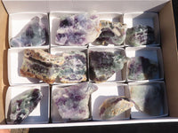 Polished One Side Polished Watermelon Fluorite Pieces  x 12 From Uis, Namibia