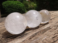 Polished Clear Quartz Crystal Balls With Rainbow Veils  x 3 From Madagascar - TopRock