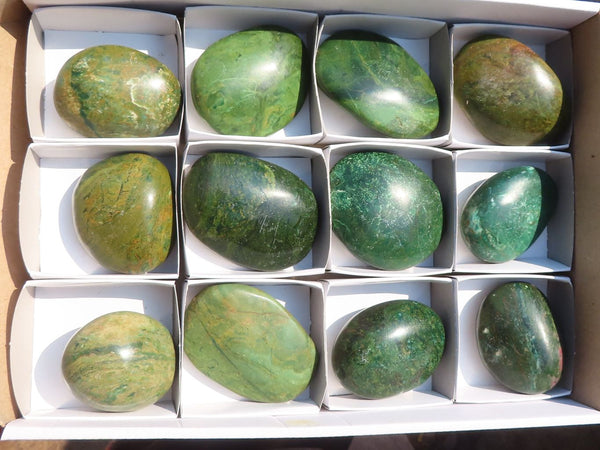 Polished Green Verdite Palm Stones  x 12 From Zimbabwe - Toprock Gemstones and Minerals 