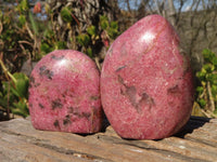 Polished Pink Rhodonite Standing Free Forms x 3 From Madagascar