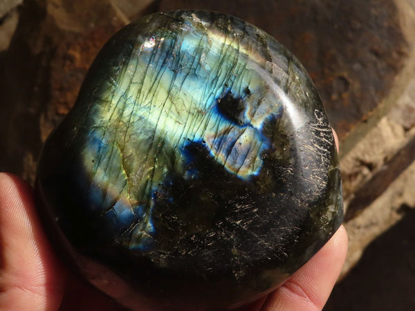 Polished  Flashy Labradorite Puffy Gemstone Hearts  x 2 From Tulear, Madagascar