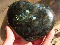 Polished  Flashy Labradorite Puffy Gemstone Hearts  x 2 From Tulear, Madagascar