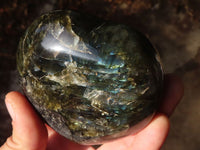 Polished  Flashy Labradorite Puffy Gemstone Hearts  x 2 From Tulear, Madagascar