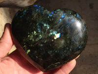 Polished  Flashy Labradorite Puffy Gemstone Hearts  x 2 From Tulear, Madagascar