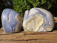 Polished Blue Lace Agate Standing Free Forms  x 2 From Nsanje, Malawi - Toprock Gemstones and Minerals 