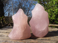 Polished Rose Quartz Flame Sculptures x 4 From Madagascar