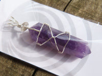 Polished Double Terminated Amethyst with Silver Wire Wrapped Pendant  - sold per piece - From South Africa - TopRock