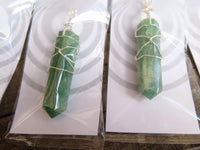 Polished Double Terminated Aventurine Crystals with Silver Wire Wrapped Pendant  - sold per piece - From South Africa - TopRock