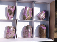 Polished Stichtite & Serpentine Standing Free Forms With Silky Purple Threads  x 6 From Barberton, South Africa - Toprock Gemstones and Minerals 