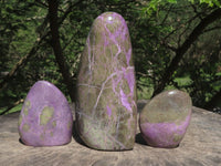 Polished Stichtite & Serpentine Standing Free Forms With Silky Purple Threads  x 3 From Barberton, South Africa - TopRock