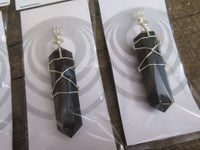 Polished Double Terminated Black Tourmaline with Silver Wire Wrapped Pendant  - sold per piece - From South Africa - TopRock