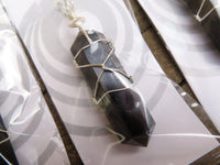 Polished Double Terminated Black Tourmaline with Silver Wire Wrapped Pendant  - sold per piece - From South Africa - TopRock