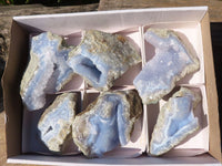 Natural Blue Lace Agate Geode Specimens x 6 From Nsanje, Malawi