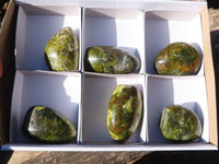 Polished  Green Opal Standing Free Form  x 6 From Antsirabe, Madagascar